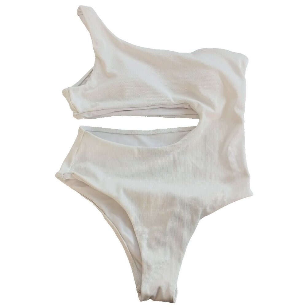 One piece Swimsuit Women Size M(8-10) Ribbed Knit White